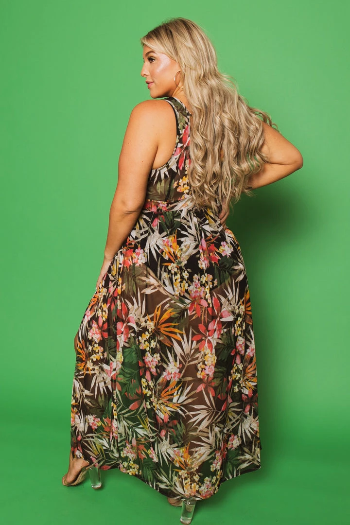 Curvy Sense Plus Size Tropical Mesh Maxi Cover-up Dress - Black 7 Curvy Sense Plus Size Tropical Mesh Maxi Cover-up Dress - Black