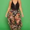 Curvy Sense New Arrivals Plus Size Tropical Mesh Ruffle Pants - Black