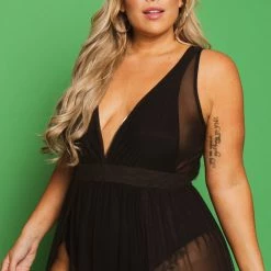 Curvy Sense New Arrivals Plus Size Mesh Maxi Cover-up Dress - Black