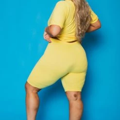 ZENANA Plus Size Lexa Tee And Biker Short Set - Yellow New Arrivals