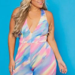 Libian Plus Size Shanice Abstract Halter Jumpsuit - Multi Party Jumpsuilts