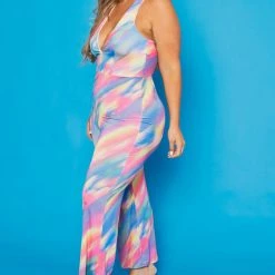 Libian Plus Size Shanice Abstract Halter Jumpsuit - Multi Party Jumpsuilts