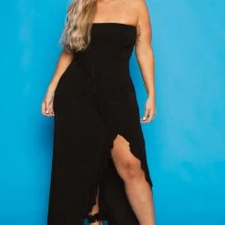 Curvy Sense New Arrivals Plus Size Anastasia Cascading Ruffle Dress - Black