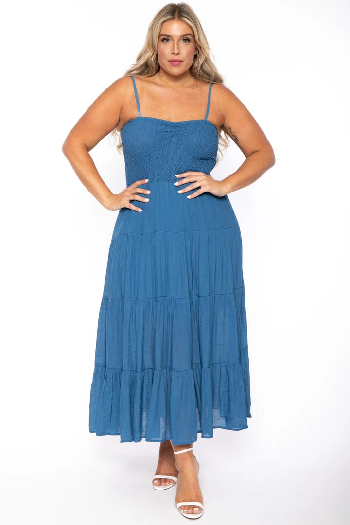 Talent New Arrivals Plus Size Sahara Smocked Top Dress - Blue 3 Talent New Arrivals Plus Size Sahara Smocked Top Dress - Blue