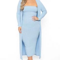 Gibiu Plus Size Lizah Tube Dress And Cardigan Set - Baby Blue New Arrivals
