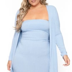 Gibiu Plus Size Lizah Tube Dress And Cardigan Set - Baby Blue New Arrivals