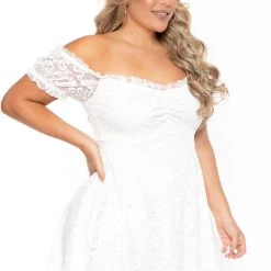 Curvy Sense Plus Size Veronica Flower Lace Dress- Ivory