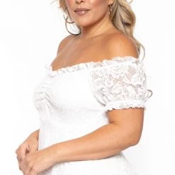 Curvy Sense Plus Size Veronica Flower Lace Dress- Ivory