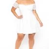 Curvy Sense Plus Size Veronica Flower Lace Dress- Ivory