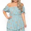 Curvy Sense New Arrivals Plus Size Floral Sienna Swiss Dot Dress -Turquoise