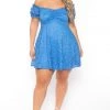 Curvy Sense Plus Size Veronica Flower Lace Dress- Blue