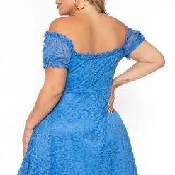 Curvy Sense Plus Size Veronica Flower Lace Dress- Blue