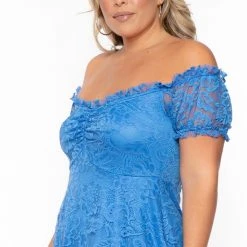 Curvy Sense Plus Size Veronica Flower Lace Dress- Blue