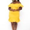 Curvy Sense New Arrivals Plus Size Amika Ruffle Hem Dress- Yellow 2 Curvy Sense New Arrivals Plus Size Amika Ruffle Hem Dress- Yellow