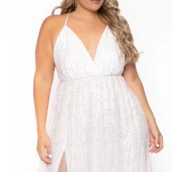 SYMPHONY Plus Size Anaira Maxi Glitter Dress - White
