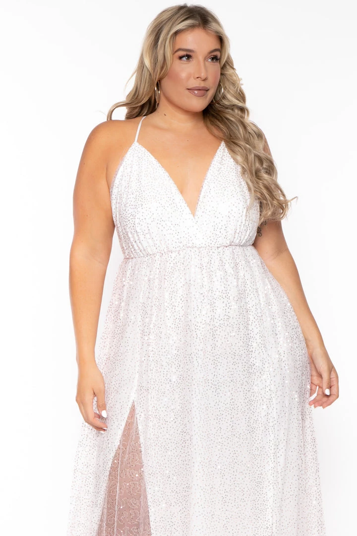 SYMPHONY Plus Size Anaira Maxi Glitter Dress - White 4 SYMPHONY Plus Size Anaira Maxi Glitter Dress - White