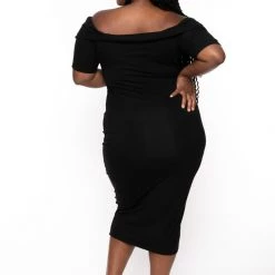 Curvy Sense Plus Size Lydia Off The Shoulder Short Sleeve Dress- Black 11 Curvy Sense Plus Size Lydia Off The Shoulder Short Sleeve Dress- Black