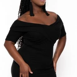 Curvy Sense Plus Size Lydia Off The Shoulder Short Sleeve Dress- Black 10 Curvy Sense Plus Size Lydia Off The Shoulder Short Sleeve Dress- Black