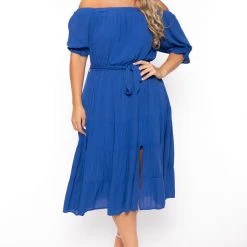 BY DESIGN Plus Size Daniela Off Shoulder Dress - Blue New Arrivals
