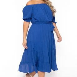 BY DESIGN Plus Size Daniela Off Shoulder Dress - Blue New Arrivals
