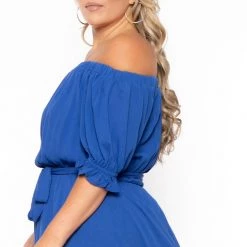 BY DESIGN Plus Size Daniela Off Shoulder Dress - Blue New Arrivals