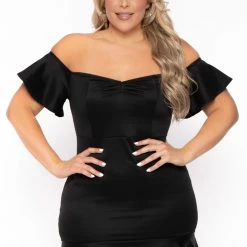 Curvy Sense Plus Size Amika Ruffle Hem Dress- Black