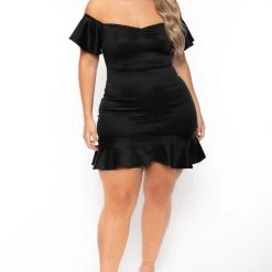 Curvy Sense Plus Size Amika Ruffle Hem Dress- Black