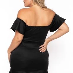 Curvy Sense Plus Size Amika Ruffle Hem Dress- Black