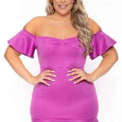 Curvy Sense New Arrivals Plus Size Amika Ruffle Hem Dress- Purple