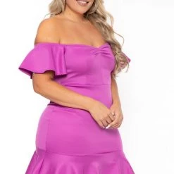 Curvy Sense New Arrivals Plus Size Amika Ruffle Hem Dress- Purple 10 Curvy Sense New Arrivals Plus Size Amika Ruffle Hem Dress- Purple