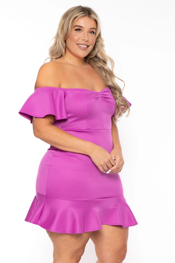 Curvy Sense New Arrivals Plus Size Amika Ruffle Hem Dress- Purple 5 Curvy Sense New Arrivals Plus Size Amika Ruffle Hem Dress- Purple