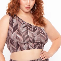 Ajin Fashion Plus Size Abstract Print Crop Top And Leggings Set - Burgundy Matching Sets