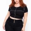 Curvy Sense Plus Size Adria Ruched Top - Black Tops