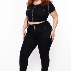 Curvy Sense Plus Size Adria Ruched Top - Black Tops