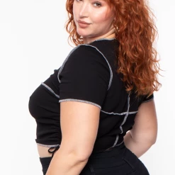 Curvy Sense Plus Size Adria Ruched Top - Black Tops