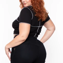 Curvy Sense Plus Size Adria Ruched Top - Black Tops