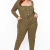 Curvy Sense Plus Size Alessandra Ribbed Jumpsuit - Olive Party Jumpsuilts