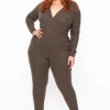 Curvy Sense Most Loved Plus Size Alexa Ribbed Jumpsuit - Olive