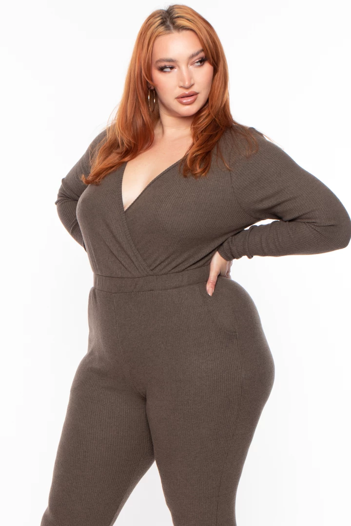 Curvy Sense Most Loved Plus Size Alexa Ribbed Jumpsuit - Olive 4 Curvy Sense Most Loved Plus Size Alexa Ribbed Jumpsuit - Olive