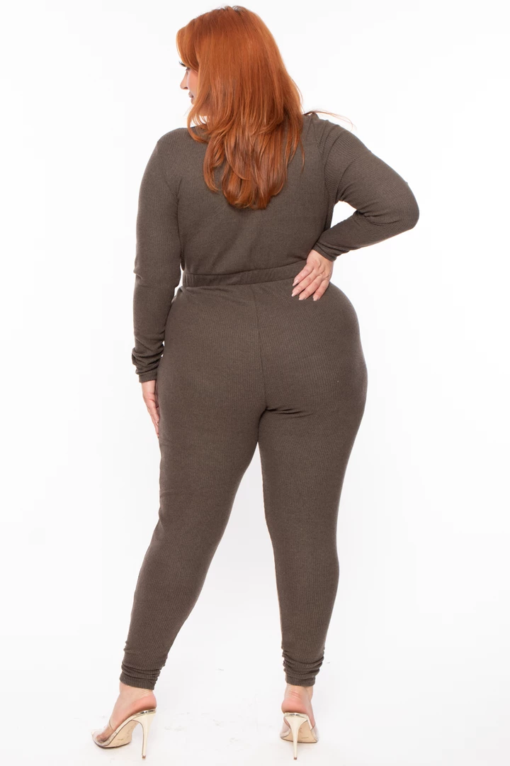 Curvy Sense Most Loved Plus Size Alexa Ribbed Jumpsuit - Olive 5 Curvy Sense Most Loved Plus Size Alexa Ribbed Jumpsuit - Olive