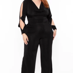 Curvy Sense Plus Size Allie Cowl Neck Jumpsuit - Black