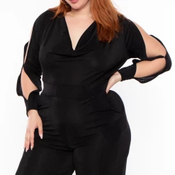 Curvy Sense Plus Size Allie Cowl Neck Jumpsuit - Black