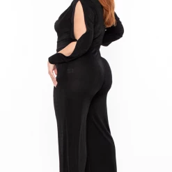 Curvy Sense Plus Size Allie Cowl Neck Jumpsuit - Black
