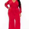 Curvy Sense Plus Size Allie Cowl Neck Jumpsuit - Red