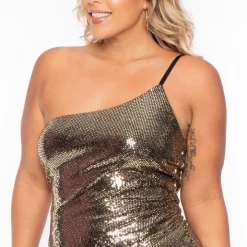 Curvy Sense Plus Size Shikira Glitter Dress- Gold