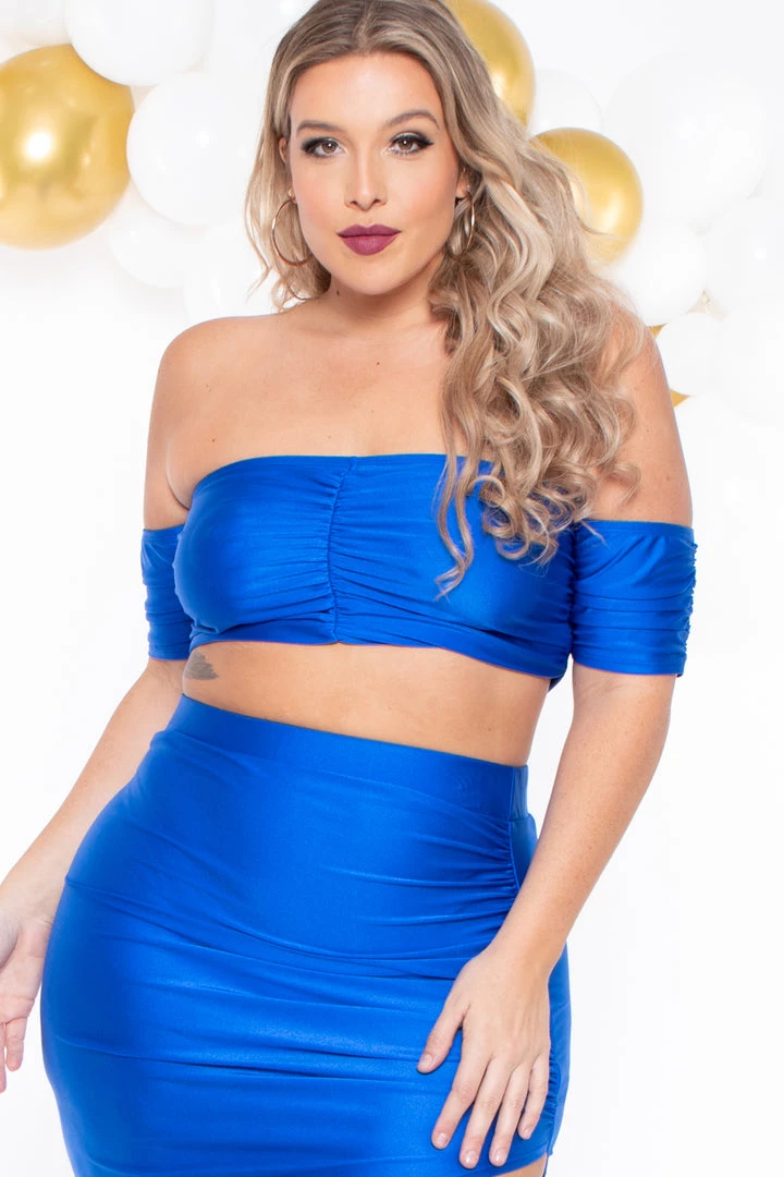 Curvy Sense Plus Size Aella Cropped Matching Set - Blue Matching Sets 4 Curvy Sense Plus Size Aella Cropped Matching Set - Blue Matching Sets