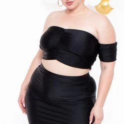 Curvy Sense Plus Size Aella Cropped Matching Set - Black