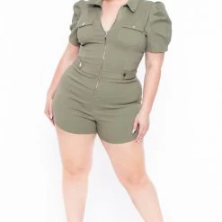 Haute Monde Plus Size Ainsley Romper - Olive