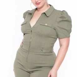 Haute Monde Plus Size Ainsley Romper - Olive