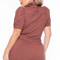 Haute Monde Plus Size Ainsley Romper - Rust Bottoms